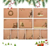 ADERTOS 24 PCS Christmas Writing Paper and Envelopes Set, Xmas Stationery Paper Letter with Envelopes, Santa Snowman Xmas Tree Stationery Letter Writing Sets with 24 Stickers for Invitation Gifts