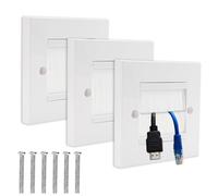ADERTOS 3 PCS Brush Wall Plate Cable Passthrough Wall Outlet, Wall Mounted Brush Faceplate, Single Gang Cable Access Strap, Tidy Cable Pass Through Insert, Standard White Wallplate with White Brushes