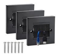 ADERTOS 3 PCS Brush Wall Plate Cable Passthrough Wall Outlet, Wall Mounted Brush Faceplate, Single Gang Cable Access Strap, Tidy Cable Pass Through Insert, Standard Black Wallplate with Black Brushes