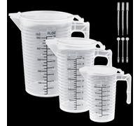 ADERTOS 3 PCS Measuring Jugs Set 100ml 250ml 500ml Clear Plastic Measuring Jugs Lab Graduated Beaker Measuring Cup with Lid, 3 PCS 3ml Pipettes Dropper, 3 PCS Stirrer Sticks for Kitchen Cooking Baking