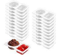 ADERTOS 30 PCS Reusable Snack Pack Containers, Double Compartment Snack Containers with Lids, Sauce Container Boxes 2-in-1 Portable Sauce Pots Hinged Lid Clear Plastic Portion Cups for Picnic