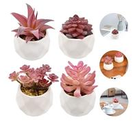 ADERTOS 4 PCS Artificial Succulent Plants Realistic Mini Plant in Pots Fake Succulent Plants Small Faux Succulent Potted Plant Decorative Ceramic Potted Plant for Home Office Kitchen Bathroom, Pink