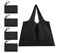 ADERTOS 4 PCS Large Foldable Shopping Bag Water Resistant Shopping Tote Bag Lightweight Reusable Grocery Bags Washable Shopper Bag Eco Tote Handbag Folds Into Attached Pouch for Storage (Black)