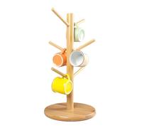 ADERTOS 6 Cup Mug Tree Wooden Mug Tree Stand Wood Mug Rack Bamboo Cup Holder Tree Coffee Cup Holder Storage Organizer Kitchen Storage Rack with Anti-Slip Weighted Base for Coffee Tea Mugs Cups