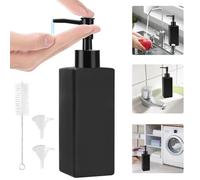 ADERTOS Black Soap Dispenser Matte Black Handwash Dispenser Soap Lotion Pump Bottle Dispenser Refillable Empty Press Pump Bottles Container with Funnel and Brushes for Kitchen Bathroom, 350ml/12oz