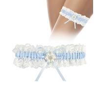 ADERTOS Blue Bridal Garter Wedding Lace Garter Elasticated Blue Ribbon Garter Wedding Gift with Bows and Pendants for Wedding Dresses Accessories(Size: 33-66cm)