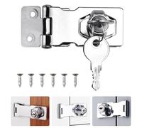 ADERTOS Keyed Hasp Lock Hasp and Staple with Padlock, Heavy Duty Shed Lock Door Lock Hasp Twist Knob Keyed Locking Hasp Safety Door Clasp Gate Lock with Key for Cabinets Cupboard Drawer Gate (3 Inch)