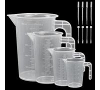 ADERTOS Measuring Jugs Set 50ml 100ml 250ml 500ml Clear Plastic Measuring Jugs Lab Graduated Beaker Measuring Cup with 4 PCS 3ml Pipettes Dropper, 4 PCS Stirrer Sticks for Kitchen Cooking Baking