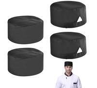 ADERTOS Professional Chef Hats - 4 PCS Adjustable Cooking Cap with Breathable Mesh Top, Flat Top Beanie, Unisex Hair Cover for Bakers, Kitchen, Restaurant Staff (Black)