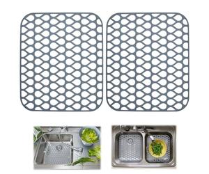 ADERTOS Silicone Sink Mat, 2 PCS Folding Non-Slip Sink Protectors Kitchen Sink Protector Mat Silicone Mats Counter Protector for Bottom of Kitchen Sink, Dishes and Glassware Drain Mat, 34.5 x 29.5cm