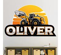AdesiivoStudio Construction Decor for Boys Room: Playful & Vibrant Custom Name Wall Decal with Excavator Design, Watercolor Construction Room Decor for Boys (Construction Sunset)