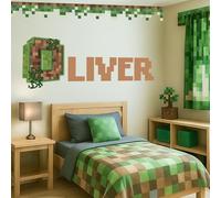 AdesiivoStudio Custom Pixel Name Wall Decal - Personalized Gaming Style Bedroom Decor for Kids - Block-Themed Vinyl Sticker for Boys or Girls Room - Peel and Stick Playroom Wall Art with Name Design