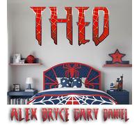AdesiivoStudio Personalized Spider Web Name Wall Decal Sticker - Custom Superhero Room Decor for Kids - Boys & Girls Spider Themed Bedroom Decoration - Name Wall Art