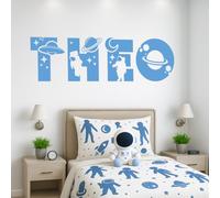 AdesiivoStudio Space Wall Sticker with Custom Name - Personalised Astronaut and Planet Design for Boys Bedroom - Peel and Stick Outer Space Wall Art for Kids Room - Galactic Theme Decoration