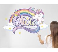 AdesiivoStudio Unicorn Name Wall Decal, Personalized Unicorn Wall Decal for Girls Room, Customized Baby Girl Nursery Wall Art Decals (Rainbow Unicorn), Pink