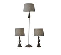 Adesso 1591-01 Classic Set Containing Matching Floor Two Table Lamps, Herringbone Shades