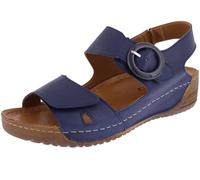 Adesso LILY Ladies Soft Leather Sandals Adjustable Straps Low Wedge Colourful Casual Summer Shoes (Navy, UK Footwear Size System, Adult, Women, Numeric, Medium, 6.5)