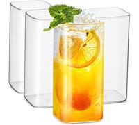 ADESUGATA 500ml Drinking Glasses, Thin Square Set of 4, Elegant Bar Glasses for Water, Juice, Beer, Drinks, Cocktails and Mixed Drinks