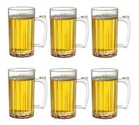ADESUGATA 6 Piece Beer Mug Set, Clear Plastic with Handle, 600ml Plastic, Bar, Beverage, Coffee