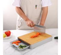 ADESUGATA Bamboo Cutting Board with Sliding Drawer, Heavy-Duty, Space Saving, Eco-Friendly, Non-Slip Feet