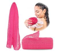 Adeton African Exfoliating Net Sponge, Authentic, Real, Body Scrubber, Long Bath Wash Cloth, Body Exfoliator, Sapo, Shower Accessories, Back Foot Scalp Scrub, Flat Dead Skin Remover Body Wash (Pink)