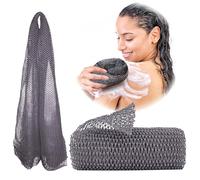 Adeton African Net Sponge, Authentic, Real, Black Owned, Exfoliating Bath Wash Cloth, Long Sponge, Body Exfoliator, Sapo, Shower Bath Accessories, Back Foot Scalp Scrub, Flat Dead Skin Remover (Grey)
