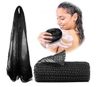Adeton African Net Sponge, Authentic, Real, Black Owned, Exfoliating Bath Wash Cloth, Long Sponge, Body Exfoliator, Sapo, Shower Bath Accessories, Back Foot Scalp Scrub, Flat Dead Skin Remover (Black)