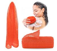 Adeton African Net Sponge, Exfoliating Body Scrubber, Body Exfoliator, Long Net Sponge, 17 Colors, Sapo, Shower Bath Accessories, Back Foot Scalp Scrub, Flat Dead Skin Remover Body Wash (Orange)