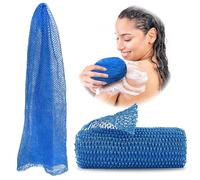 Adeton African Net Sponge, Exfoliating Body Scrubber, Body Exfoliator, Long Net Sponge, 17 Colors, Sapo, Shower Bath Accessories, Back Foot Scalp Scrub, Flat Dead Skin Remover Body Wash (Sky Blue)