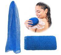 Adeton African Net Sponge, Exfoliating Body Scrubber, Body Exfoliator, Long Net Sponge, 17 Colors, Sapo, Shower Bath Accessories, Back Foot Scalp Scrub, Flat Dead Skin Remover Body Wash (Sky Blue)