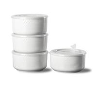 Adewnest Ceramic Bowls with Lids: 20 oz Microwave Safe Food Storage Containers for Soup, Salad, Cereal, Leftovers, Meal Prep, Lunch, Picnic, Camping, Serving - Airtight, White, Set of 4