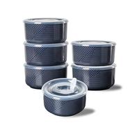 Adewnest Ceramic Bowls with Lids: 20 oz Microwave Safe Food Storage Containers for Soup, Salad, Cereal, Leftovers, Meal Prep, Lunch, Picnic, Camping, Serving - Airtight, Navy, Set of 6