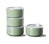 Adewnest Ceramic Bowls with Lids: 20 oz Microwave Safe Food Storage Containers for Soup, Salad, Cereal, Leftovers, Meal Prep, Lunch, Picnic, Camping, Serving - Airtight, Green, Set of 4