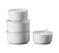 Adewnest Ceramic Nesting Bowls with Lid: Microwave Safe Food Storage Containers for Work Lunch Picnic Camping Meal Prep Soup Salad Cereal Leftovers - 5 & 6 Inch, 20 & 32 oz, Set of 4, White