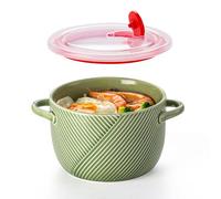 Adewnest Ceramic Soup Bowl with Lid & Handle: 32 oz Large Kitchen Container for French Onion Meal Prep Cereal Ramen Oatmeal Dorm Living Single Serve Dinner Work Lunch Food Storage - Green 1 PCS