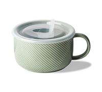 Adewnest Oversized Soup Bowl with Handle: 38 oz Ceramic Soup Mug with Lid - Microwave Safe Jumbo Food Storage Container for Ramen Cereal Breakfast Meal Prep Office Lunch Dorm Living - Pea Green 6 In