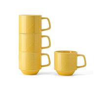 Adewnest Stackable Coffee Mugs Set: 13 oz Ceramic Stacking Cups for Cappuccino Latte Tea - Microwave Safe Mug for Home & Office - 4 PCS, Light Yellow