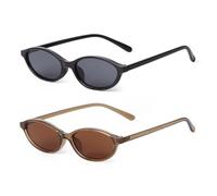 ADEWU Retro 90s Oval Cat Eye Sunglasses for Women 2 Pack Non-Polarised Vintage Narrow
