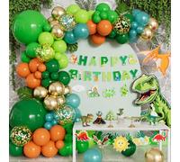 Adeyoo 156Pcs Dinosaur Balloons Arch Kit Garland - Dinosaur Birthday Party Decorations with Green Blue Orange Gold Latex Confetti Balloons Happy Birthday Banner for Jungle Safari Theme Party Supplies