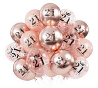 Adeyoo 24Pcs 21st Birthday Balloons for Her - 12Inch Rose Gold 21st Birthday Decorations, Fabulous Rose Gold Latex Confetti Balloons for Women Happy 21 Birth Theme Party Decorations
