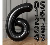 Adeyoo 40 Inch Large Number 6 Balloon - Black Digital 6 Helium Balloon, Self Inflating Black Foil Number Balloons 0-9 Set for Girls Boys 6th Birthday Anniversary New Year Party Decorations