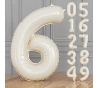 Adeyoo 40 Inch Large Number 6 Balloon - Cream Digital 6 Helium Balloon, Self Inflating Beige Foil Number Balloons 0-9 Set for Girls Boys 6th Birthday Anniversary Party Decorations