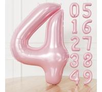 Adeyoo 40 Inch Light Pink Balloon Number 4 - Pastel Baby Pink Balloons Number 0-9 Set, Self Inflating Foil Birthday Balloons for Girls Women Birthday Gender Reveal Baby Shower Party Decorations