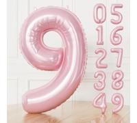 Adeyoo 40" Pink Number Balloon 9 - Self Inflating Pastel Light Baby Pink Balloons, Large Foil Number Balloons 0-9 for Girls Women Princess Birthday Anniversary Baby Shower Party Decorations