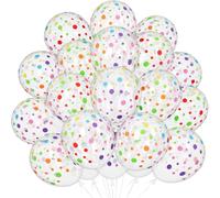 Adeyoo 50 Pcs Polka Dot Balloons - 12 Inch Clear Balloons with Pastel Dots | Colourful Polka Dot Balloons Multicoloured Rainbow Transparent Balloons for Birthday Wedding Rainbow Theme Party Decorations
