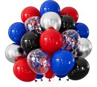 Adeyoo 50Pcs Red Blue Black Balloons - 12 Inch Royal Blue Black Red Balloons Set with Metallic Silver Latex Confetti Balloon for Man Birthday Graduation Baby Shower Spider Theme Party Decorations