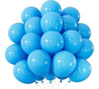 Adeyoo Baby Blue Balloons -12 Inch 50Pcs Light Pastel Blue Balloons Round Latex Balloon with Ribbons, Bright Party Balloon for Baby Shower Gender Reveal Birthday Christening Wedding Party Decorations