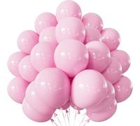 Adeyoo Baby Pink Balloons, Pink Latex Balloon for Christening Gender Reveal | 50Pcs Pastel Light Pink Balloons, 12 Inch Round Latex Balloon Bright Party Balloon with Ribbons for Birthday Party Decoration