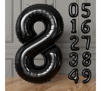 Adeyoo Black Number 8 Balloon - 40" Large Black Self Inflating Foil Number Balloons 0-9, Giant 8th Birthday Balloons for Boys Girls Birthday New Years Eve Baby Shower Anniversary Party Decorations