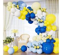 Adeyoo Blue and Yellow Balloon Arch Kit Garland - 129Pcs Royal Blue and Yellow Balloons Pastel White Latex Balloon Bright Party Balloons for Birthday Baby Shower Wedding Graduation Party Decorations